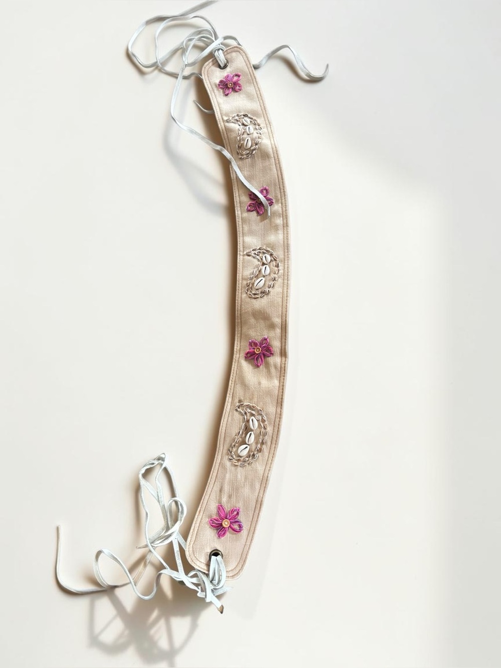 Y2K Cowrie Shell Sash Belt Metallic Embroidered Boho Festival Deadstock